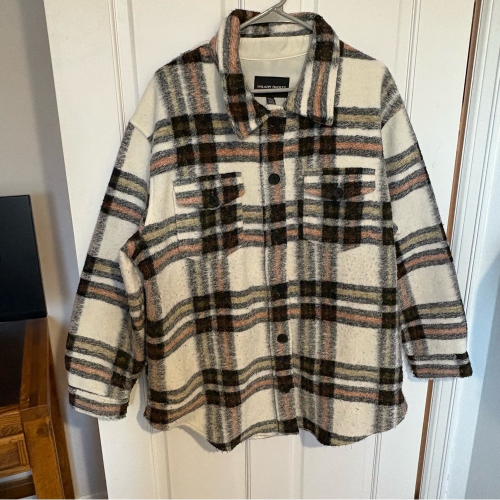 Hilary Radley plaid cozy shacket light jacket coat pockets button down